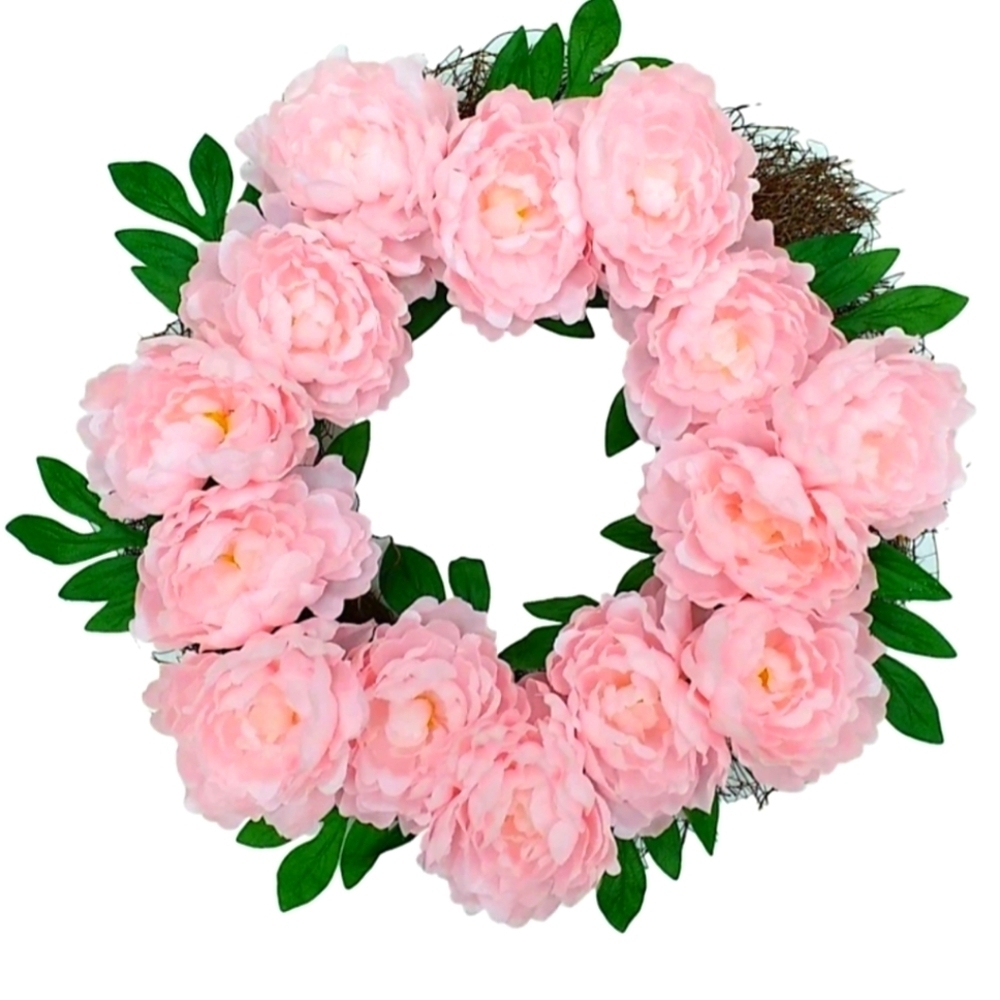 Pink Floral Holiday Wreath - Decorative Spring Peony Wreath